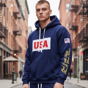 100% Cotton French Terry USA Hoodie and Joggers Set Navy Blue.